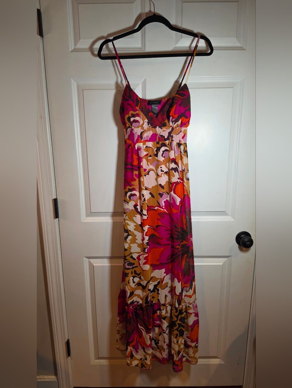 B. Smart Floral Print Spaghetti-Strap Maxi Dress in Fuchsia and Orange Sz 10